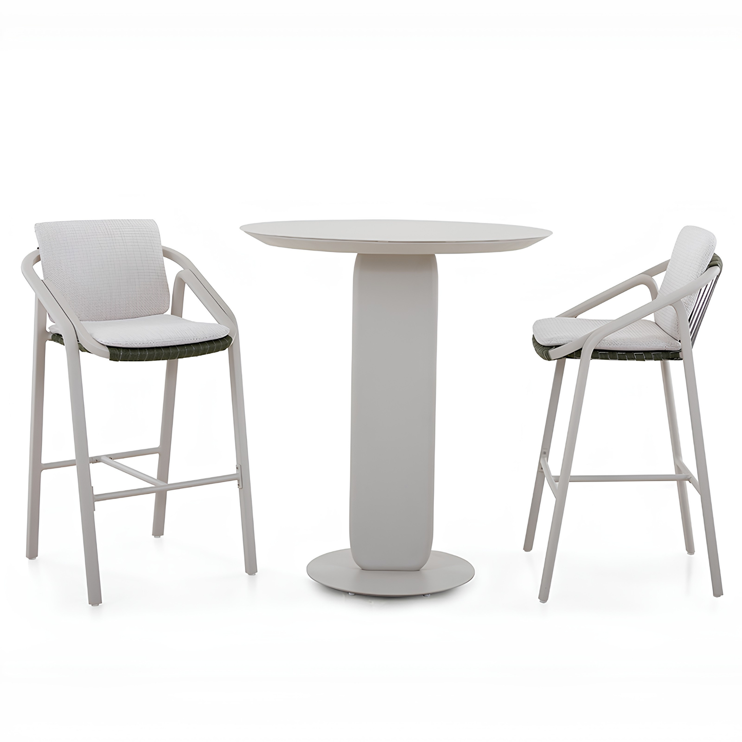 Vento Outdoor Aluminium Bar Table 90 cm with 2 Bar Chairs in Beige Frame and Green Rope