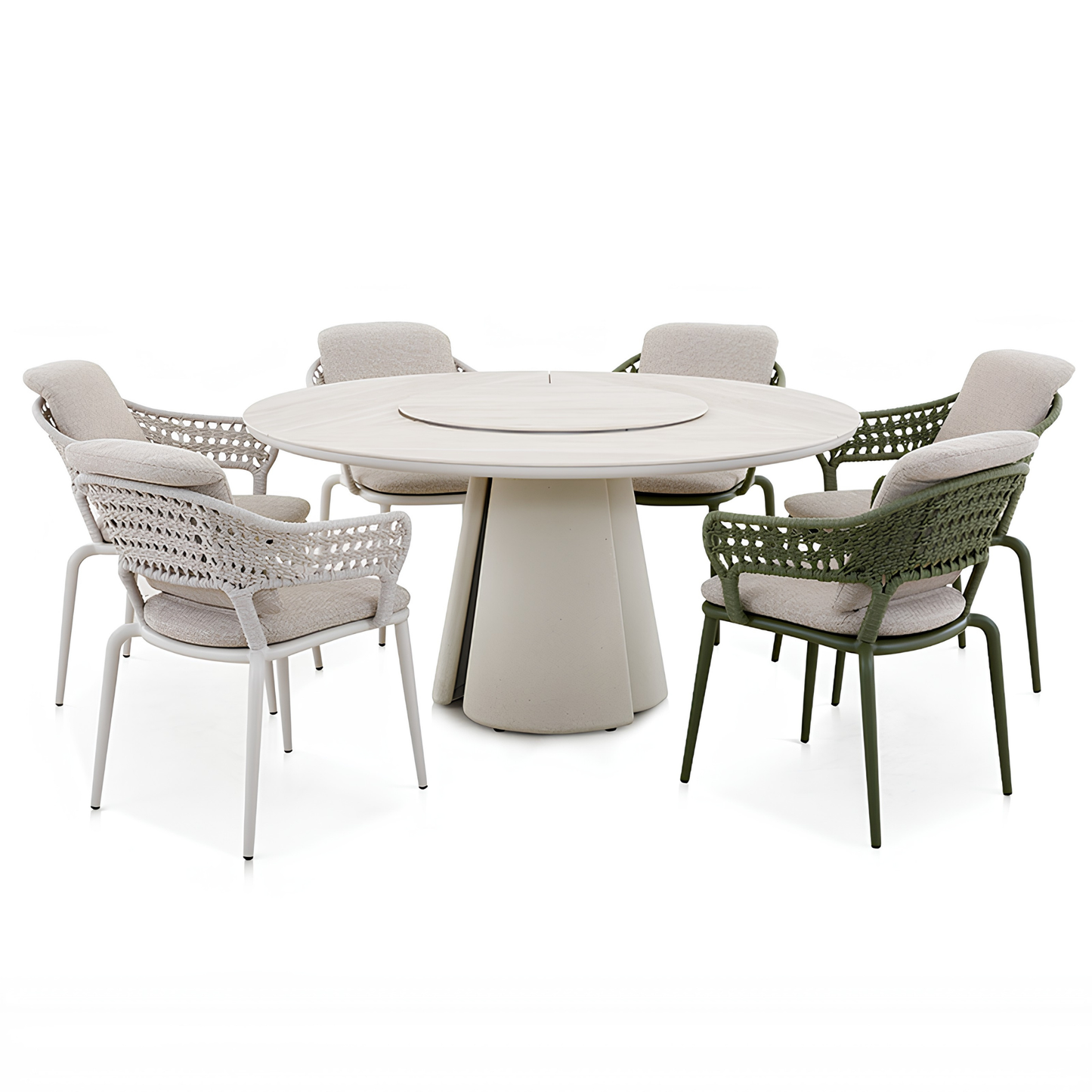 Aurora Outdoor Ceramic Dining Table 148 cm with Lazy Susan and Concrete Base in Beige
