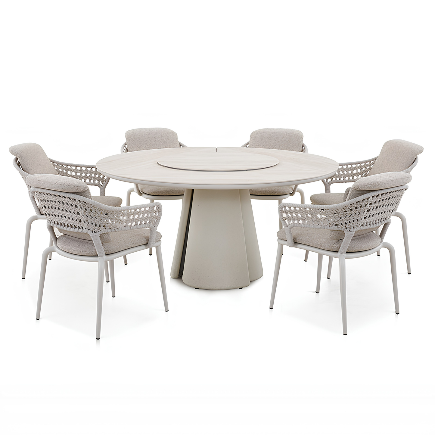 Aurora Outdoor Ceramic Dining Table 148 cm with Lazy Susan and Concrete Base in Beige