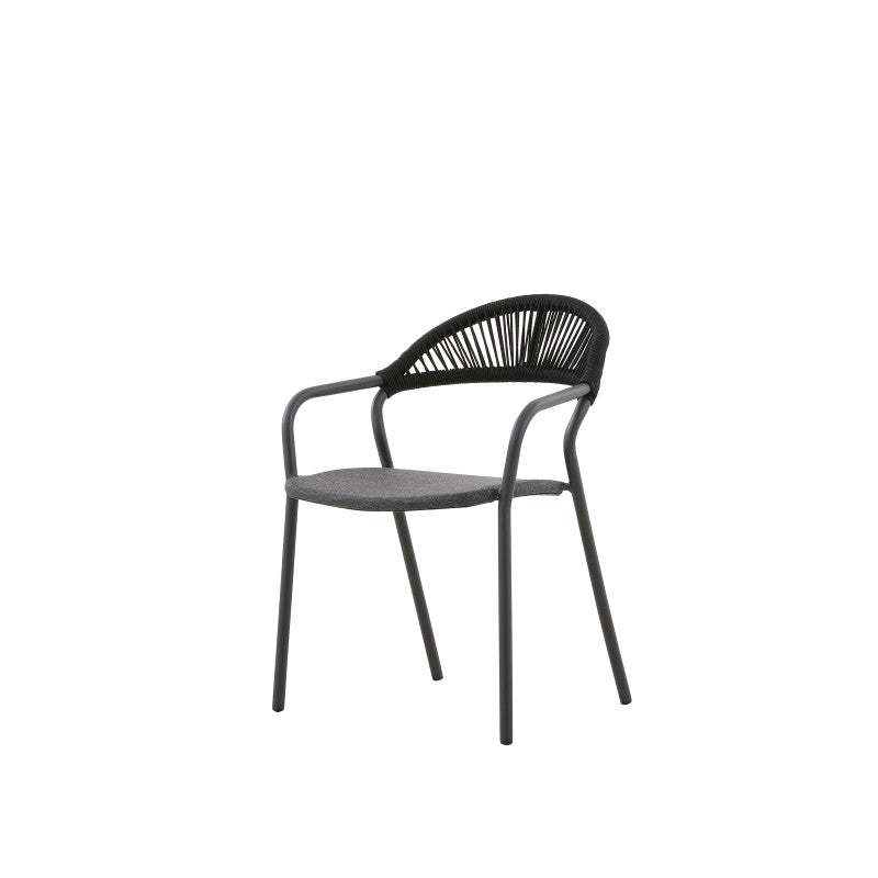 Fano Outdoor Rope Dining Chair with Arm in Charcoal - Half Weaving Back