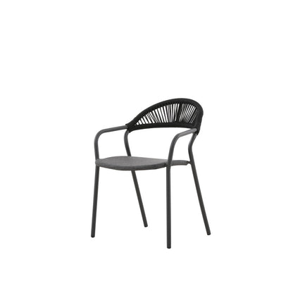 Fano Outdoor Rope Dining Chair with Arm in Charcoal - Half Weaving Back