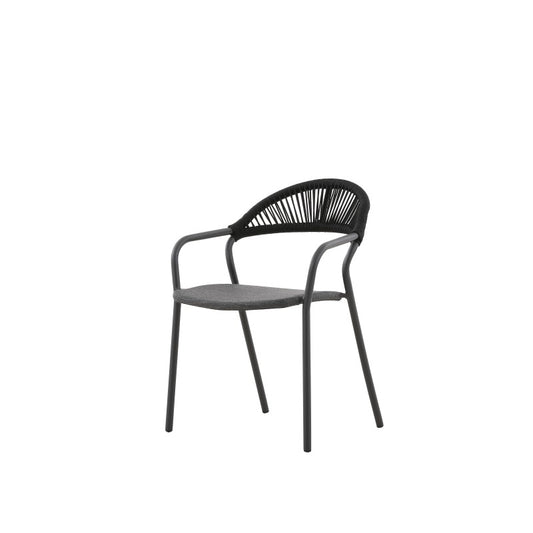 Fano Outdoor Rope Dining Chair with Arm in Charcoal - Half Weaving Back