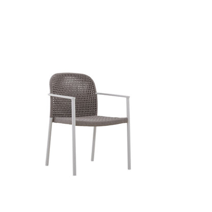 Fano Outdoor Rope Dining Chair with Arm in Beige Frame and Taupe Rope - Full Weaving Back