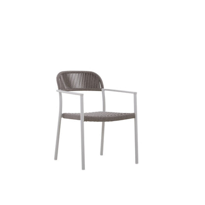 Fano Outdoor Rope Dining Chair with Arm in Beige Frame and Taupe Rope - Half Weaving Back