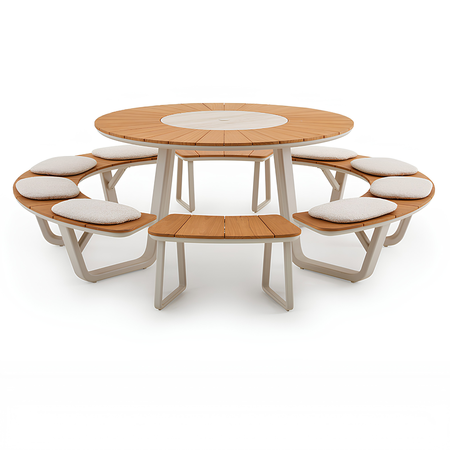 Alma Outdoor Teak Picnic Table 148 cm with Lazy Susan in Beige