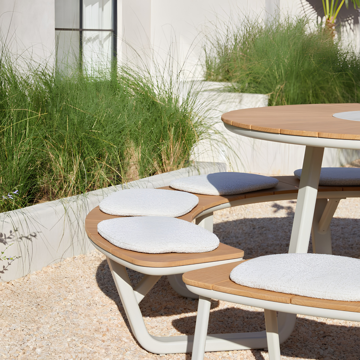 Alma Outdoor Teak Picnic Table 148 cm with Lazy Susan in Beige