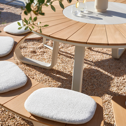 Alma Outdoor Teak Picnic Table 148 cm with Lazy Susan in Beige