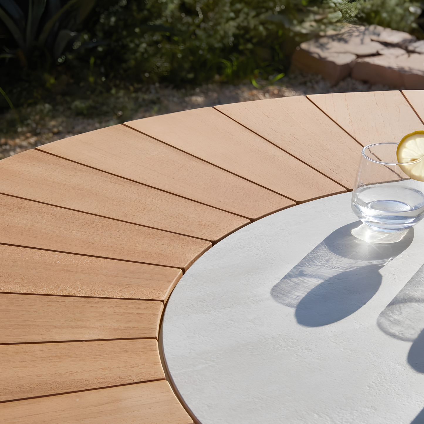Alma Outdoor Teak Picnic Table 148 cm with Lazy Susan in Beige