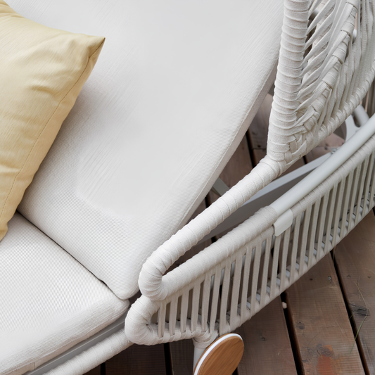 Alma Outdoor Rope Sunlounger in Beige with Teak Top Side Table