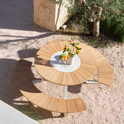 Alma Outdoor Teak Picnic Table 148 cm with Lazy Susan in Beige