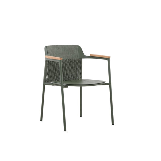 Aurora Outdoor Rope Dining Chair with Teak Arm with Cushion