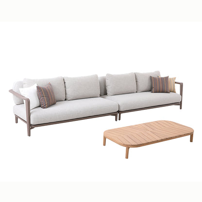 Aurora 4 Seater Outdoor Rope Lounge with Teak Coffee Table in Light Brown