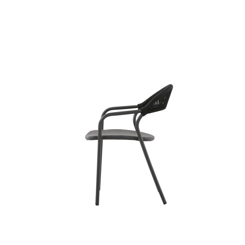 Fano Outdoor Rope Dining Chair with Arm in Charcoal - Half Weaving Back