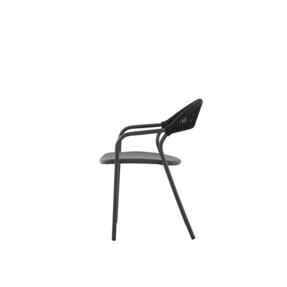 Fano Outdoor Rope Dining Chair with Arm in Charcoal - Half Weaving Back