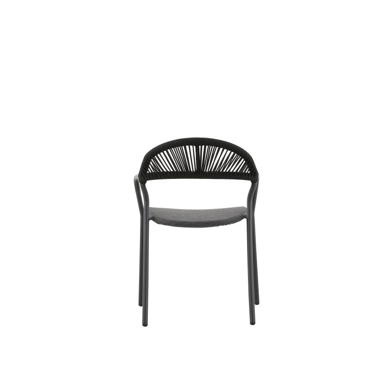 Fano Outdoor Rope Dining Chair with Arm in Charcoal - Half Weaving Back