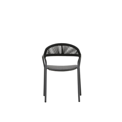 Fano Outdoor Rope Dining Chair with Arm in Charcoal - Half Weaving Back