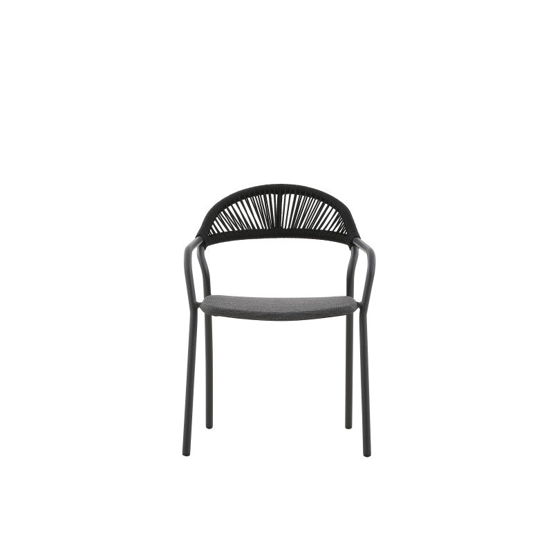 Fano Outdoor Rope Dining Chair with Arm in Charcoal - Half Weaving Back