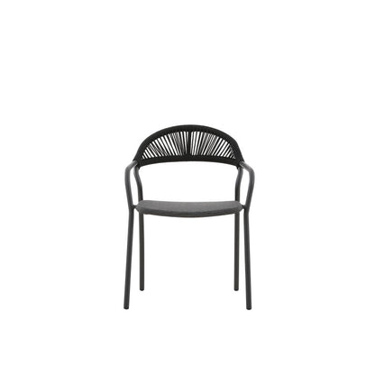 Fano Outdoor Rope Dining Chair with Arm in Charcoal - Half Weaving Back