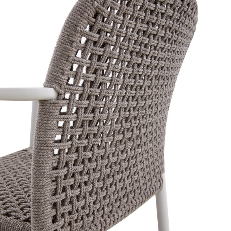 Fano Outdoor Rope Dining Chair with Arm in Beige Frame and Taupe Rope - Full Weaving Back