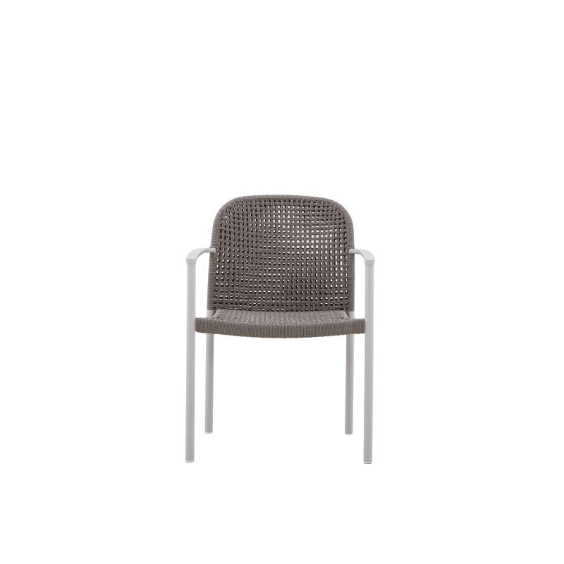 Fano Outdoor Rope Dining Chair with Arm in Beige Frame and Taupe Rope - Full Weaving Back