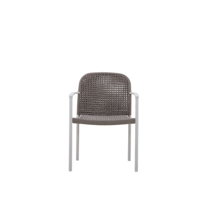 Fano Outdoor Rope Dining Chair with Arm in Beige Frame and Taupe Rope - Full Weaving Back