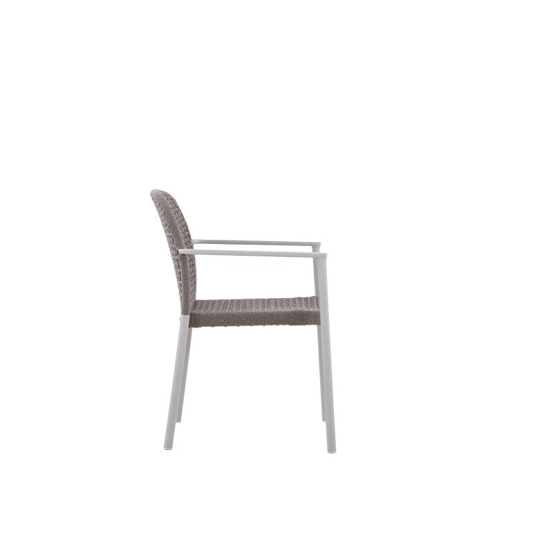 Fano Outdoor Rope Dining Chair with Arm in Beige Frame and Taupe Rope - Full Weaving Back