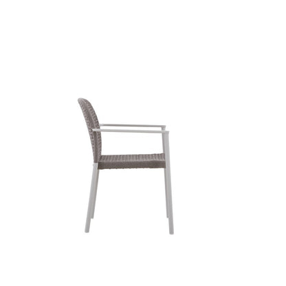 Fano Outdoor Rope Dining Chair with Arm in Beige Frame and Taupe Rope - Full Weaving Back