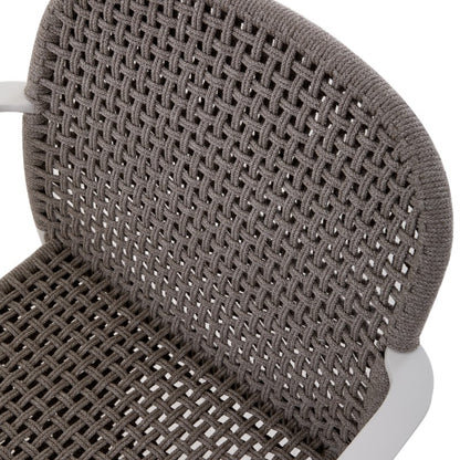 Fano Outdoor Rope Dining Chair with Arm in Beige Frame and Taupe Rope - Full Weaving Back