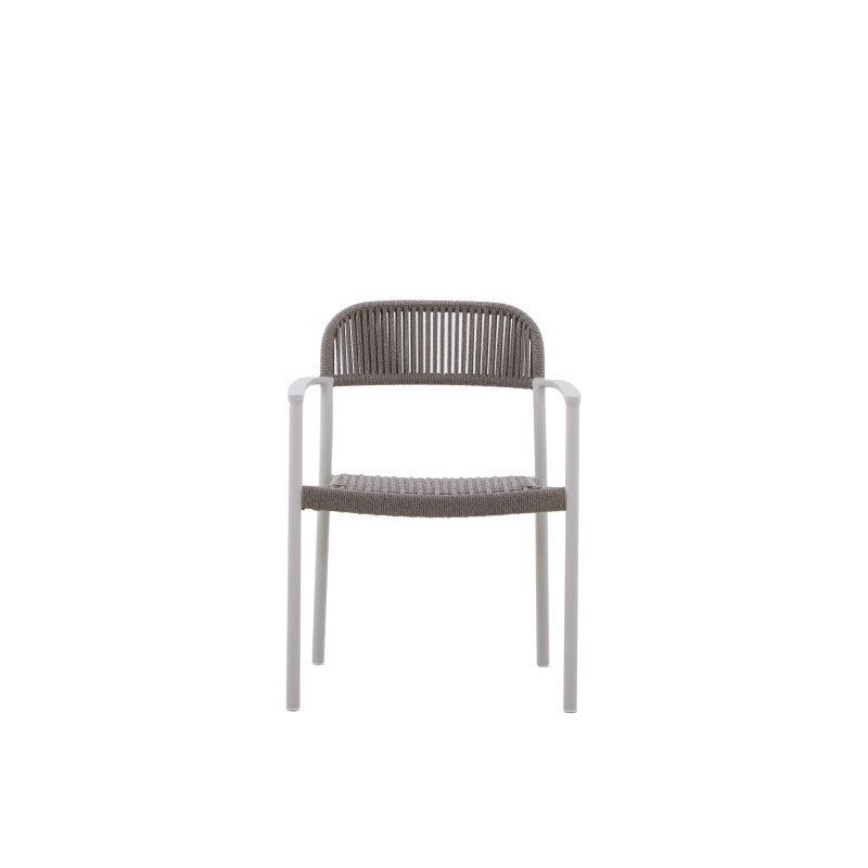 Fano Outdoor Rope Dining Chair with Arm in Beige Frame and Taupe Rope - Half Weaving Back