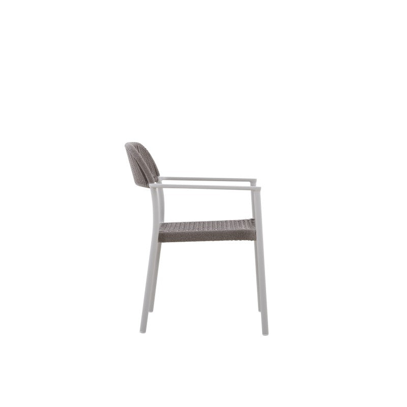 Fano Outdoor Rope Dining Chair with Arm in Beige Frame and Taupe Rope - Half Weaving Back