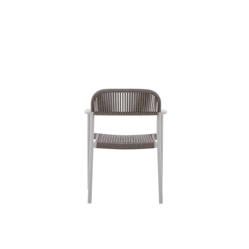Fano Outdoor Rope Dining Chair with Arm in Beige Frame and Taupe Rope - Half Weaving Back
