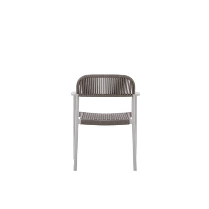 Fano Outdoor Rope Dining Chair with Arm in Beige Frame and Taupe Rope - Half Weaving Back