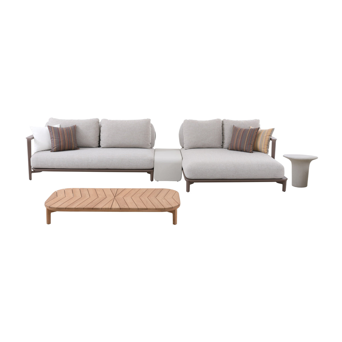 Aurora Outdoor Rope Lounge with Teak and Fiber Glass Coffee Table in Light Brown