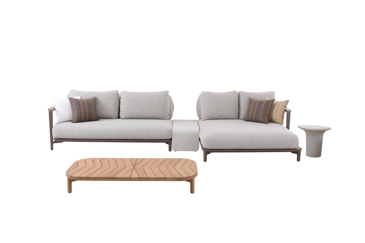 Aurora Outdoor Rope Lounge with Teak and Fiber Glass Coffee Table in Light Brown