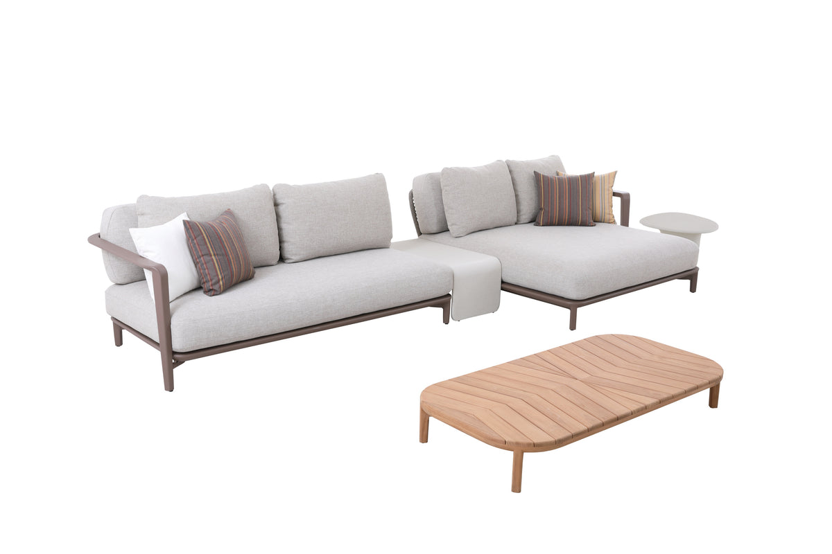 Aurora Outdoor Rope Lounge with Teak and Fiber Glass Coffee Table in Light Brown