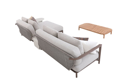 Aurora Outdoor Rope Lounge with Teak and Fiber Glass Coffee Table in Light Brown