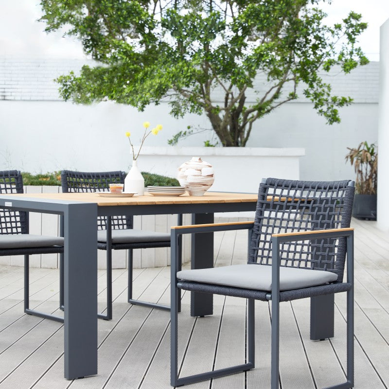 Sunrise Outdoor Rope Dining Chair with Teak Arm with Cushion