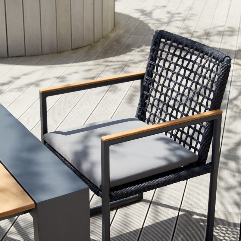 Sunrise Outdoor Rope Dining Chair with Teak Arm with Cushion