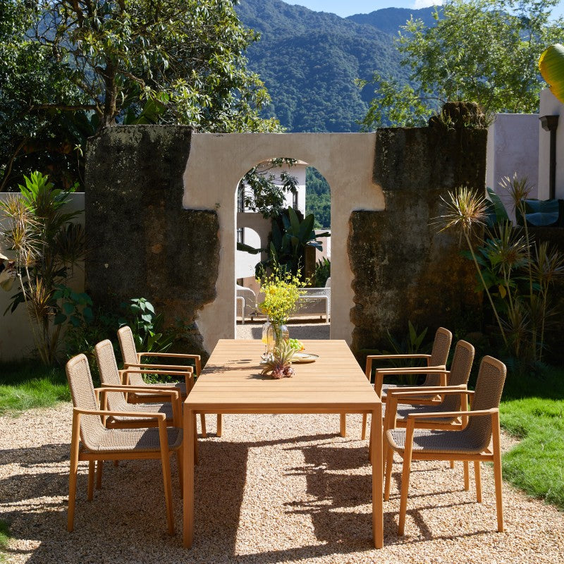 Sunrise Outdoor Full Teak Dining Table 240 cm with 6 Teak Chairs