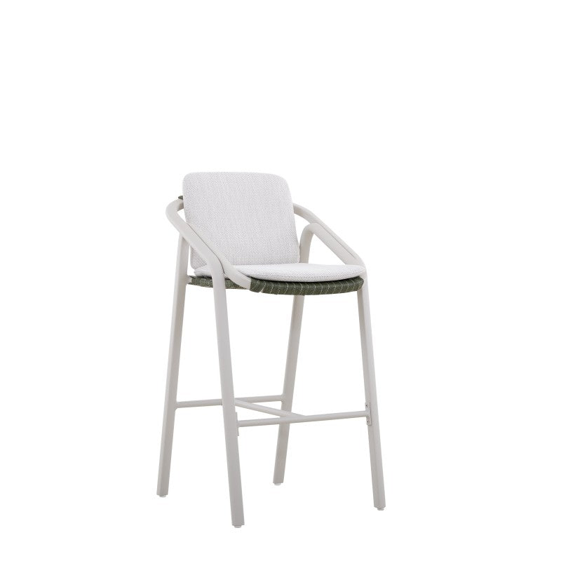 Vento Outdoor Rope Bar Chair with Cushion in Beige Frame and Green Rope