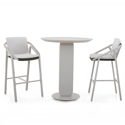Vento Outdoor Aluminium Bar Table 90 cm with 2 Bar Chairs in Beige Frame and Green Rope